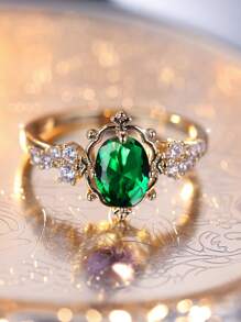 Vanel 1pc Luxurious Vintage-Style Oval Edge Cz Stone Decorated Ring Suitable For Women's Parties And Banquets