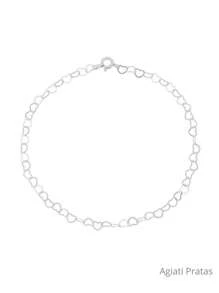 Tornozeleira elos coração em Prata 925 com 25cm - Prata - Visão 2