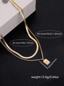 Nooxian 2 Miếng Thép không gỉ Lưỡi Chuỗi Với Hình vuông Đồng Micro-Inlaid Sáng bóng Khối Zirconia  Hai lớp Vòng cổ mặt dây chuyền Đối với Xương quai xanh - Vàng - Xem 6