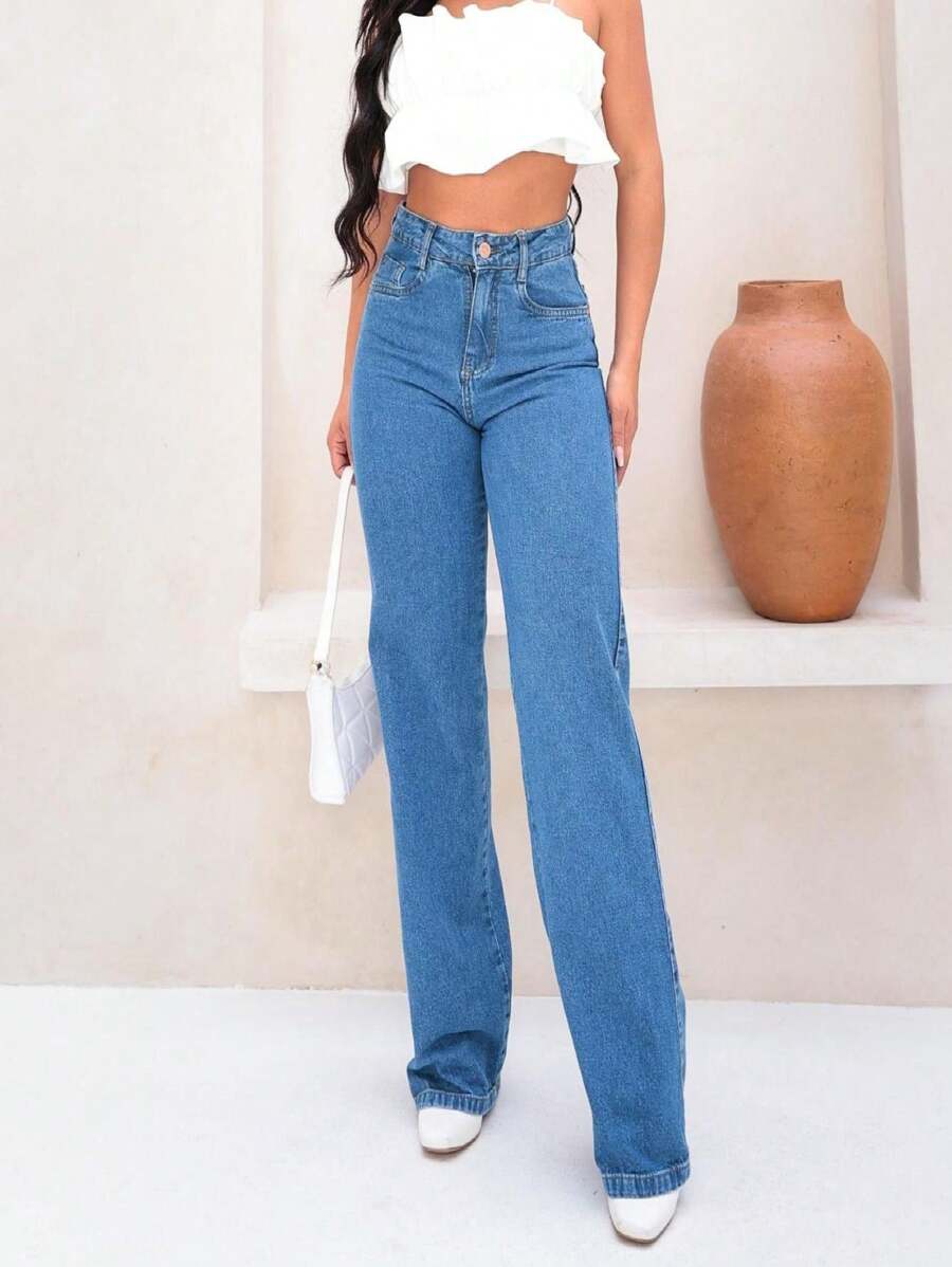 Women Jeans - 中等水洗藍 - 查看 1