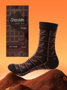1 par de calcetines unisex hasta el tobillo con diseño de patrón de chocolate oscuro único, calcetines creativos de regalo, cómodos y transpirables, adecuados para reuniones festivas, uso casual en el hogar, cumpleaños de parejas, todo el año