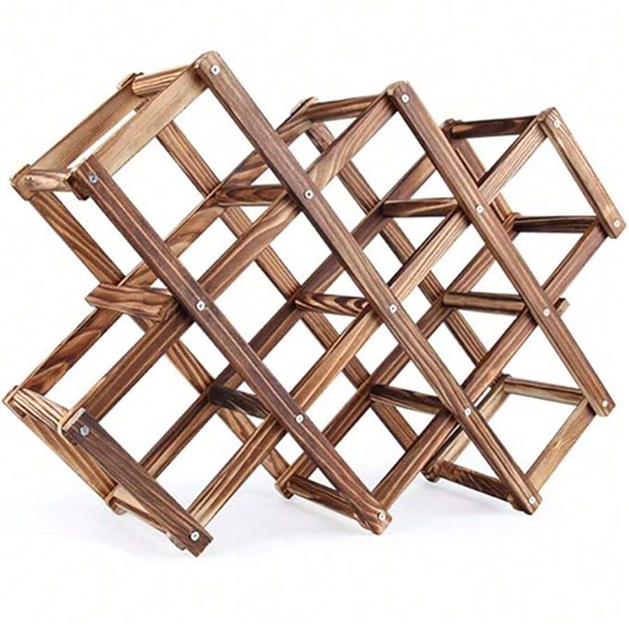 LIVINGANDHOME Living And Home Decorative Foldable Solid Wood Stackable Wine Rack,Wine Storage Shelf Organizer For Tabletop 10 Wine Bottle Holder - Brown - View 1