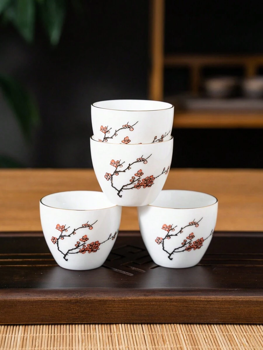 1入組北歐風格復古梅花陶瓷茶杯，ins風格茶杯，家庭飲用杯，創意收藏酒杯，節日禮物，生日祝福 - 彩色 - 查看 1