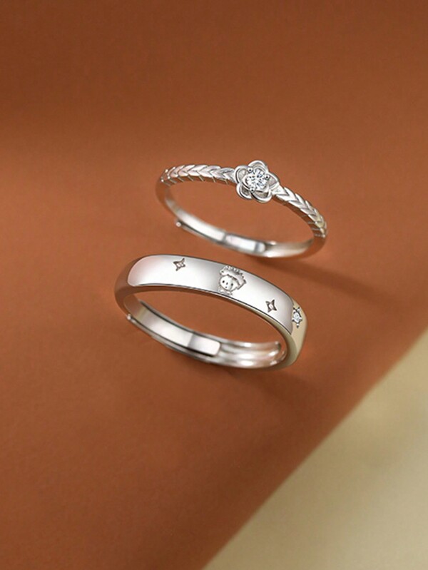 1 par de anillos de pareja con diseño lujoso y poco común con forma de rosa, ideal como regalo para San Valentín, Día de la Madre