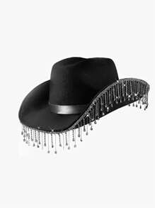 1頂女士鑲鑽吊墜高級舞會千禧年帽,適合y2k音樂節、西部牛仔帽、騎士帽、休閒海灘、派對和舞會。 - 吊墜 - 查看 7