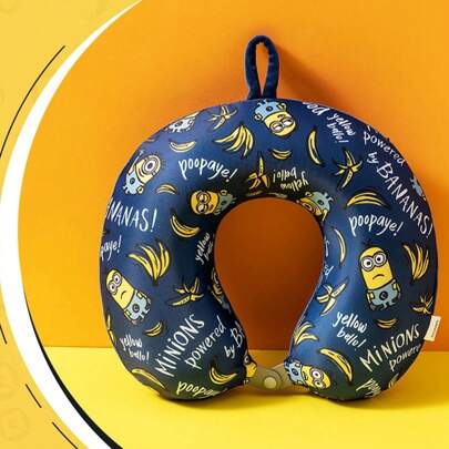Miniso Minions Travel Neck Pillow With Eye Mask, Cute Cartoon 100% Memory Foam Neck Support Pillow, Lightweight Travelling Pillow Set For Airplane, Car And Home Use