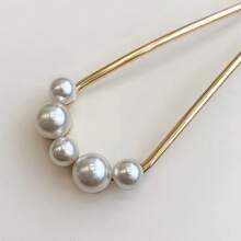 1入優雅u型髮夾,假珍珠裝飾髮髻造型設計工具 - 金色 - 查看 1