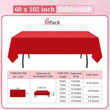 6 Pack Polyester Tablecloth 60 X 102 Inch  Polyester Table Cloth For 6 Foot Rectangle Tables, Stain And Wrinkle Resistant Washable Table Cover For Kitchen Wedding Banquet Restaurant Party Outdoors Camp Out Picnic Multiple Colors,Weddings Graduation Season Outdoor Events Entertain Guests - 紅色 - 查看 2
