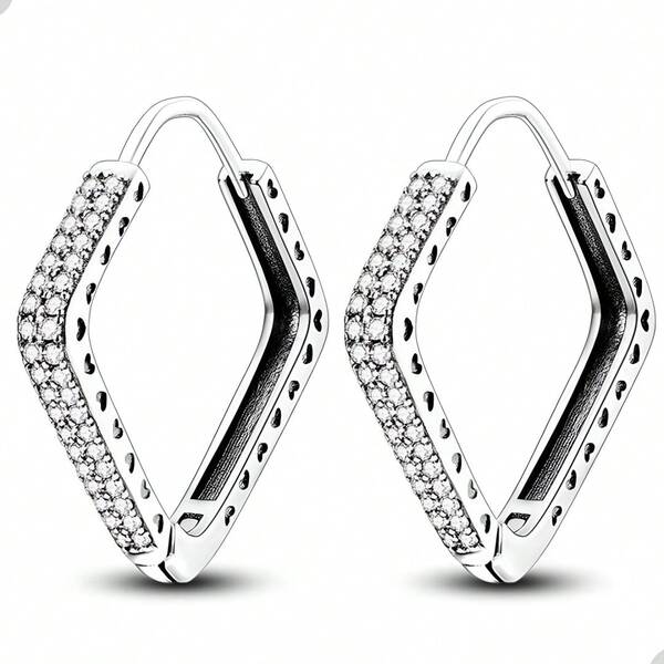 Brinco Losango Cravejado em Zircônias Prata 925