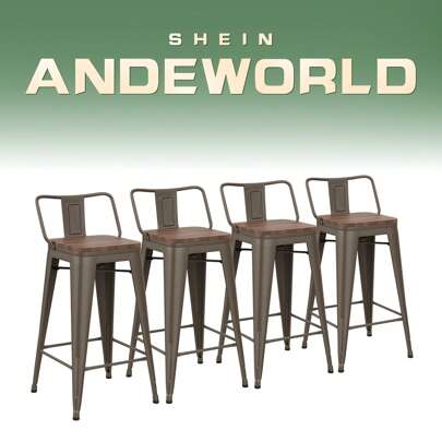 Andeworld Metal Bar Stools Set Of 4 Counter Height Industrial Bar Stools With Wood Seat