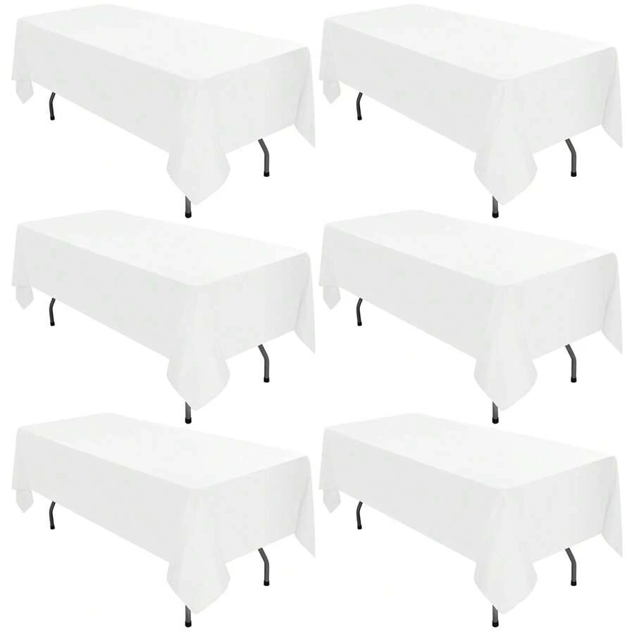 6 Pack Polyester Tablecloth 60 X 102 Inch Polyester Table Cloth For 6 Foot Rectangle Tables, Stain And Wrinkle Resistant Washable Table Cover For Kitchen Wedding Banquet Restaurant Party Outdoors Camp Out Picnic Multiple Colors,Weddings Graduation Season Outdoor Events Entertain Guests - 白色 - 查看 1