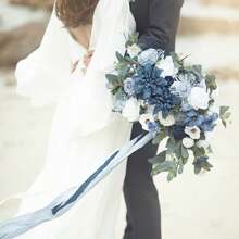 AUSOGO 24pcs/Set Blue And White Artificial Silk Dahlia Flower Set For Diy Wedding Bouquets, Bridal Gifts, Event & Party Decorations, Home Decor, Table Centerpieces, And Holiday Gifts For Valentine's Day, Birthday, And Mother's Day, Valentine Day, Gift Graduation