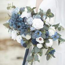 AUSOGO 24pcs/Set Blue And White Artificial Silk Dahlia Flower Set For Diy Wedding Bouquets, Bridal Gifts, Event & Party Decorations, Home Decor, Table Centerpieces, And Holiday Gifts For Valentine's Day, Birthday, And Mother's Day, Valentine Day, Gift Graduation