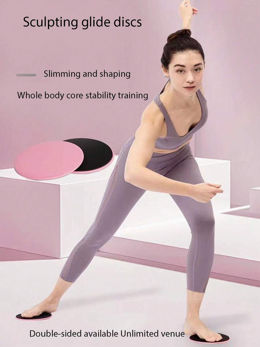 1pair Pink Yoga Slider For Pilates Abdominal Muscle Exercise With Quiet Core Training Fitness Sliding Board - Pink - View 1
