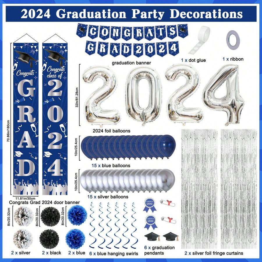 Graduation Decorations Class Of 2024, Blue Graduation Party Decorations