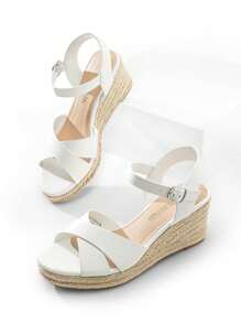 Women's Platform Wedges Sandals Espadrille Dressy Casual Summer Comfortable High Heeled With Adjustable Buckle Shoes - 白色 - 查看 5