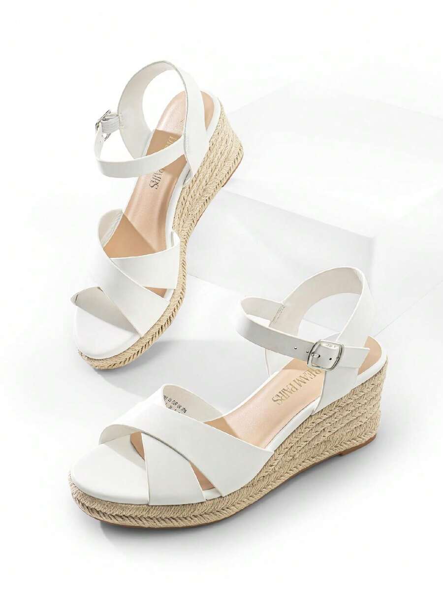 Women's Platform Wedges Sandals Espadrille Dressy Casual Summer Comfortable High Heeled With Adjustable Buckle Shoes - trắng - Xem 1