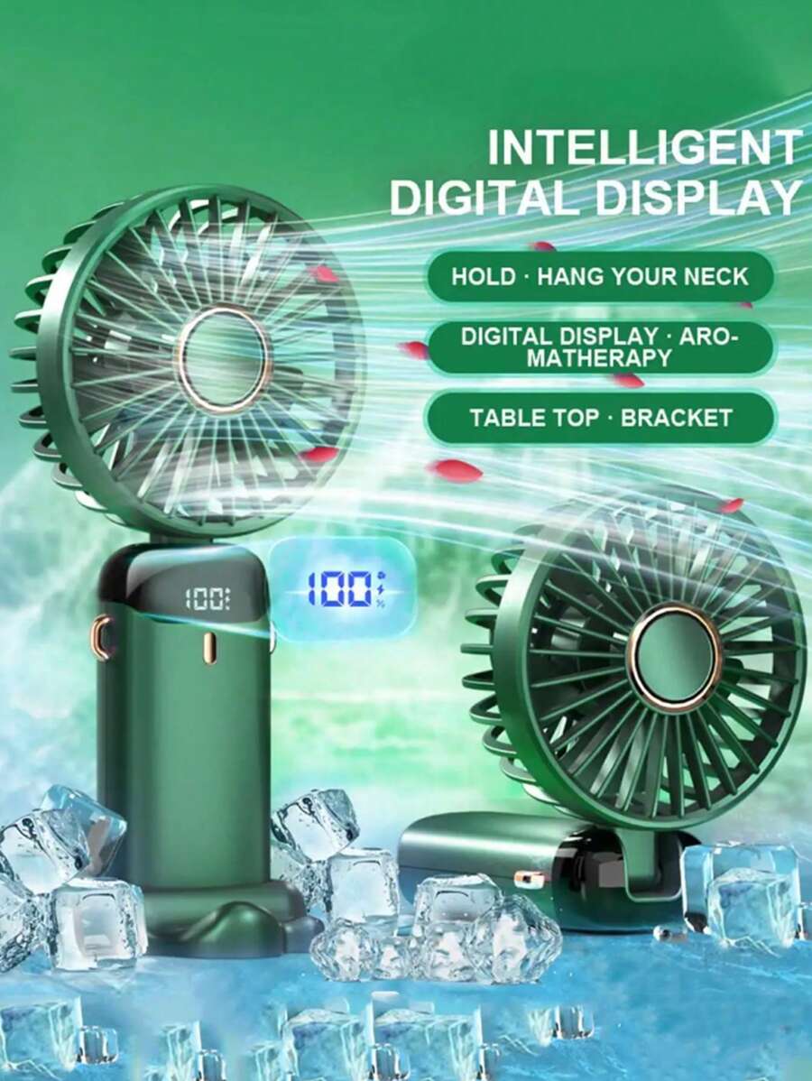 1pc Unisex Couple Mini Portable Handheld Fan With Usb Charging, Hanging Rope, Phone Holder, Power Display, Aromatherapy Function, 5-Level Wind Adjustment, Large Capacity & Low Power Consumption, Hard-To-Use Type Pendant Multi-Purpose Fan, Suitable For Gift, Outdoor Sports, Beach, Pool, Party, School, Work, Kitchen, Daily Travel, Students & Life Use
