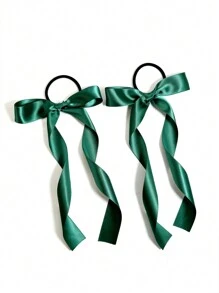 2 件女士粉色亮面丝带飘带蝴蝶结发带，适合日常约会、旅行、生日、派对和大学通勤可爱 - 粉色 - 查看 9