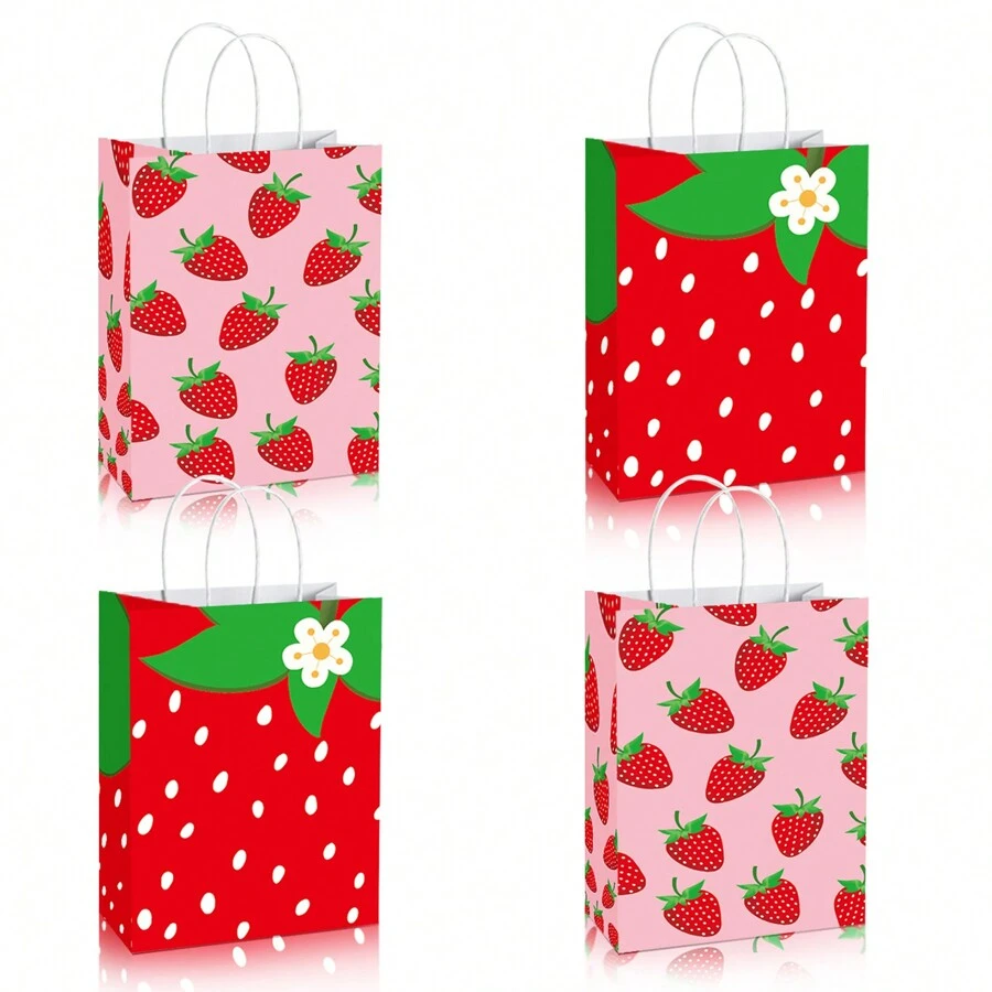 12 Túi quà thiết kế hình quả dâu tây dễ thương, Túi giấy gói quà sinh nhật có quai xách, Phong cách nữ tính - túi giấy dâu tây - Xem 1