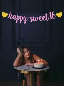 1Set,Happy Sweet 16 Glitter Banner, 16th Birthday Party Sign, Sweet Sixteen Party Supplies - Multicolor - View 6