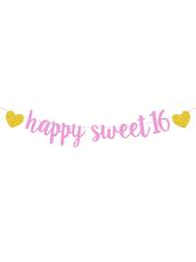 1Set,Happy Sweet 16 Glitter Banner, 16th Birthday Party Sign, Sweet Sixteen Party Supplies - Multicolor - View 7