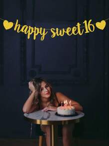 1Set,Happy Sweet 16 Glitter Banner, 16th Birthday Party Sign, Sweet Sixteen Party Supplies - Multicolor - View 9