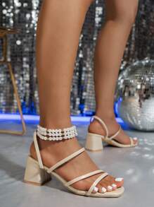 Damski Wiosna / Lato Otwarte palce Gruby Wysokie obcasy Sandały Z Miękka skóra I Gruby obcas Podewszwa , Wiele stron Paski , Zamienny do Płaskie buty Minimalistyczny , Wszechstronny I Elegancki , Garnitur Dla Codzienna odzież , Festiwal Muzyczny , Data , Wydajność , Piwo Festiwal I Impreza na basenie - Beżowy - Zobacz 3