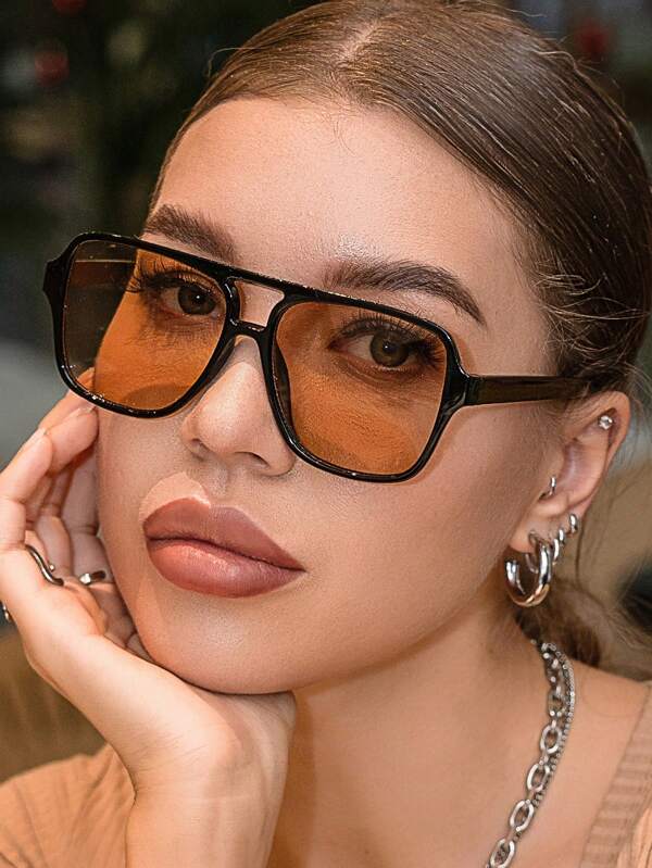 1pc Fashionable Rectangular Plastic Aviator Style Unisex Eyeglasses Elegant Shades Beach Accessories Beach Accessories For Women Glasses Shades Basics Fall Winter Women Outfits Clothes Business Casual Gifts For Summer Beach Vacation,Outdoor,Travel