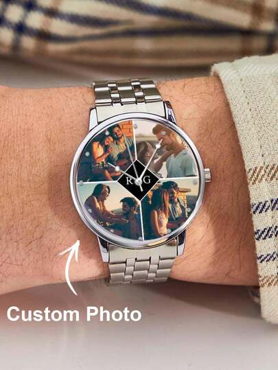 1 pieza Reloj personalizado con foto, unisex, se puede grabar el nombre, reloj de pareja personalizado, regalo único para él/ella, novio, novia, esposa, esposo, ideal para el Día de San Valentín, Día de la Madre, cumpleaños, aniversario, graduación, boda, Día del Padre