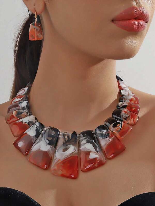 3 Piezas/set Conjuntos De Collares Y Pendientes De Estilo Bohemio Exagerado Con Aspecto De Piedras Preciosas Lujosas, Adecuados Para Uso Diario, Regalo De Cumpleaños Y Fiesta
