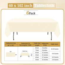 6 Pack Polyester Tablecloth 60 X 102 Inch  Polyester Table Cloth For 6 Foot Rectangle Tables, Stain And Wrinkle Resistant Washable Table Cover For Kitchen Wedding Banquet Restaurant Party Outdoors Camp Out Picnic Multiple Colors,Weddings Graduation Season Outdoor Events Entertain Guests - 米色 - 查看 2