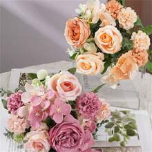 1 pieza Flor artificial de bola y rosa con bordado realista, adorno de centro de mesa para decoración y fotografía de bodas
