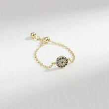Anillo Con Forma De Ojo Azul Con Microincrustaciones Full Rhinestone Plateado En Plata Pura S925 Con Baño De Oro De 14k Para Mujeres - anillo de ojo azul - Ver 5