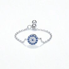 Anillo Con Forma De Ojo Azul Con Microincrustaciones Full Rhinestone Plateado En Plata Pura S925 Con Baño De Oro De 14k Para Mujeres - anillo de ojo azul - Ver 9