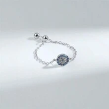 Anillo Con Forma De Ojo Azul Con Microincrustaciones Full Rhinestone Plateado En Plata Pura S925 Con Baño De Oro De 14k Para Mujeres - anillo de ojo azul - Ver 4