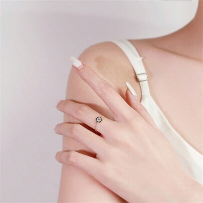 S925 Pure Silver Plated With 14k Gold & Micro Inlaid Full Rhinestone Blue Eye Eye Shaped Ring For Women