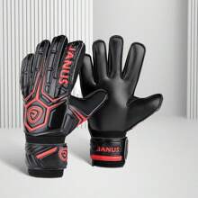 1双乳胶足球守门员手套成人青少年加厚足球舒适透气耐用防滑专业防护比赛训练守门员足球户外运动男女士守门员手套 - 黑紅色 - 查看 1