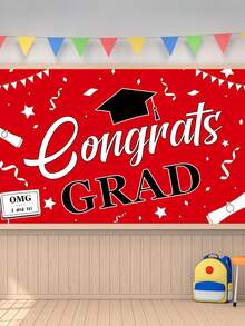 2024 Red Graduation Party Decoration Background Cloth, Red & Gold Congrats Grad Banner - 2024 Graduation Party Decorations Class Of 2024 Graduation Backdrop Banner - Red - View 2