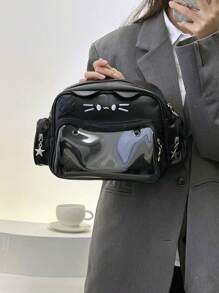 Bolso de hombro transparente con dibujos animados en estilo Y2k para chicas, dulce y lindo - Negro - Ver 2