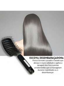 Escova Raquete Vazada Preta Profissional Curva Desembaraça Cabelos