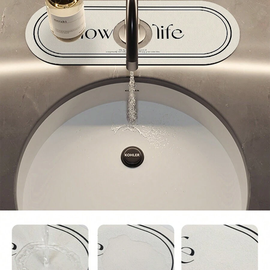 1pc Diatomaceous Earth Water-Tap Anti-Splash Absorbent Mat For Wash Basin, Kitchen Sink, Bathroom Countertop - Multicolor - View 1