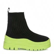 Knitted Platform Chunky Boots - 黑色 - 查看 1
