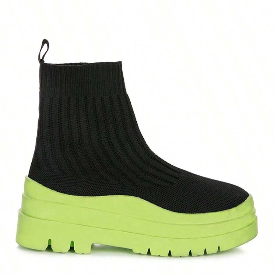 Knitted Platform Chunky Boots - 黑色 - 查看 1