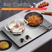 Cusimax 1800W Countertop Double Cast Iron Burner,7.4 In. And 6.1 In. Hot Plate With Temperature Controls & Indicator Lights,Portable 2 Burner Electric Cooktop Kitchenette,Great For Home Use,Easy To Clean - 銀色 - 查看 7