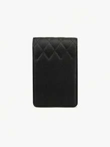 MIYIN Fashion Casual Litchi Embossed Phone Wallet For Woman With Adjustable Wide Strap Minimalist Solid Color PU Shoulder Bags With Card Slot Quilted Detail Flip Crossbody Bag With Front Zip Pocket For Lady For Daily Use (Black) Phone Pouch IPhone Bag Pouch Phone Cross Body Bag Women For Women Wallet Purse Wallet