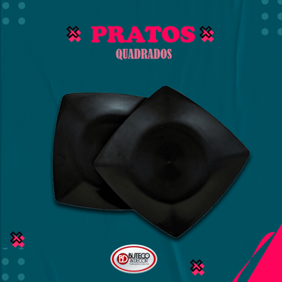 Kit 50 Pratos Quadrados Plástico Pretos resistentes  para churrascos refeições festas aniversários Confraternizaçã