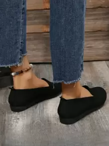 Women's Knit Breathable Black Casual Flats, Fashion & Elegant Shoes, Comfortable Slip-On Loafers For Mothers, Housewife (Woven Pattern Random, For Wide Feet Order One Size Up)
