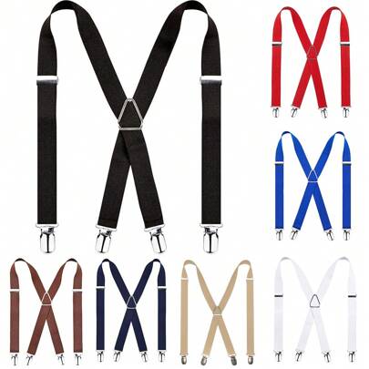 1 件男士背带可调节背带，带 4 个强力金属夹弹性 X 背部重型背带，万圣节适合外出装婚礼派对和礼物万圣节配饰，万圣节服装秋冬配饰万圣节服装，适合青少年、青年、男士、休闲、户外、运动、度假、毕业礼物、生日、日常穿着