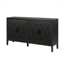 4 Door Wooden Twill Sideboard American Country Vintage Old Living Room Dining Room Hallway Entryway Cabinet - 黑色 - 查看 4